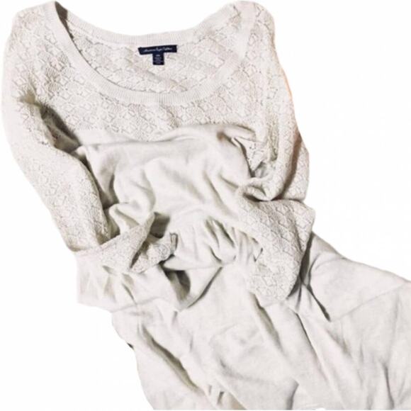 AEO AMERICAN EAGLE Cream Tan Open Weave Oatmeal Sweater Long Sleeve Mini Dress M - Picture 3 of 8